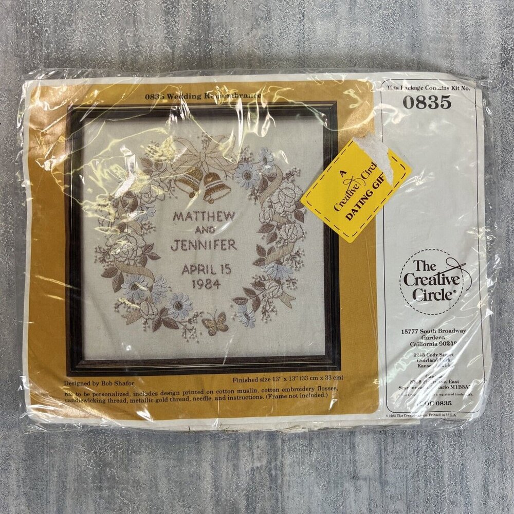 The Creative Circle Wedding Remembrance 0835 Needle Point Kit 13" x 13" 1985